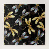 Puzzle Motif sans couture avec libellules d'or (Horizontal)