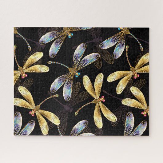 Puzzle Motif sans couture avec libellules d'or (Horizontal)