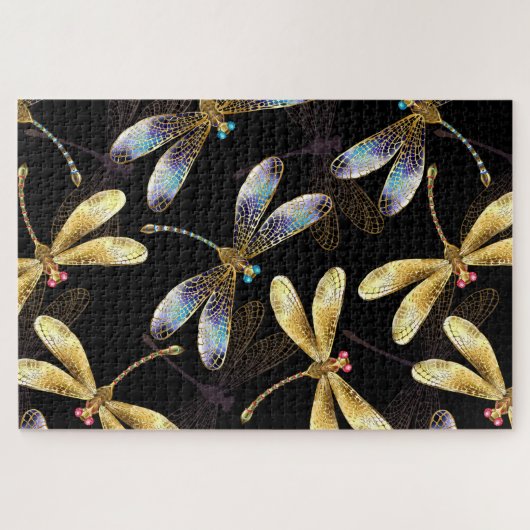 Puzzle Motif sans couture avec libellules d'or (Horizontal)