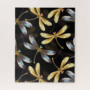Puzzle Motif sans couture avec libellules dorées