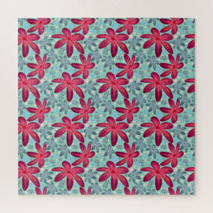 Puzzle Motif sans couture floral rose et bleu