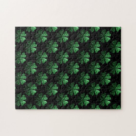 Puzzle Motif Shamrock brillant vert foncé sur noir (Horizontal)