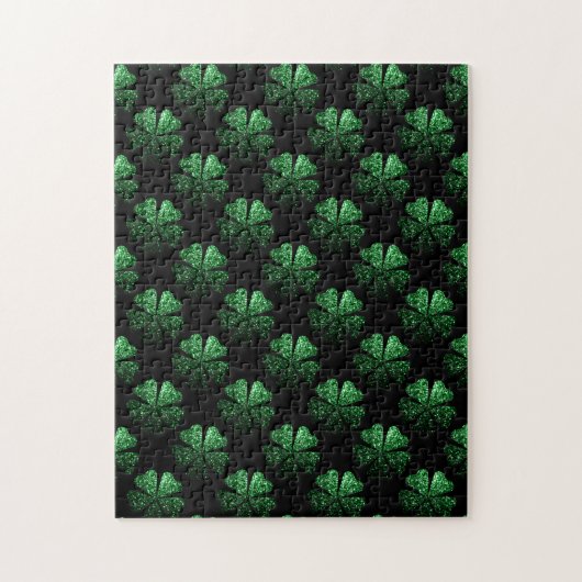 Puzzle Motif Shamrock brillant vert foncé sur noir (Vertical)