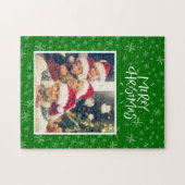 Puzzle Motif Snowflake sur Green Joyeux Noël Photo (Horizontal)