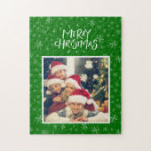 Puzzle Motif Snowflake sur Green Joyeux Noël Photo (Vertical)
