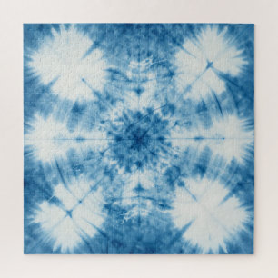 Puzzle Motif Tie-Dye Shibori Bleu Indigo