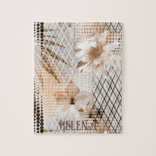 Puzzle Motif tropicale grise, beige.