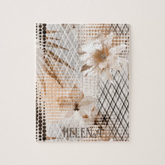 Puzzle Motif tropicale grise, beige. (Vertical)