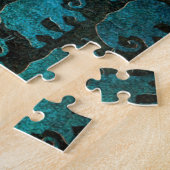 Puzzle Motif usé de silhouettes d'éléphant, bleu (Côté)