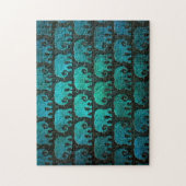 Puzzle Motif usé de silhouettes d'éléphant, bleu (Vertical)
