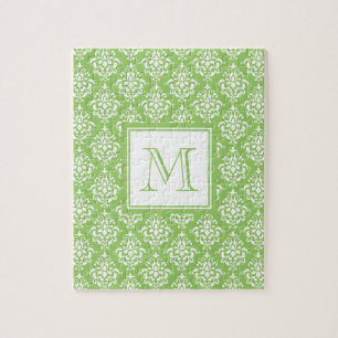 Puzzle Motif vert 1 de damassé avec le monogramme