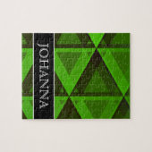 Puzzle Motif vert abstrait de triangles + Nom fait sur (Horizontal)