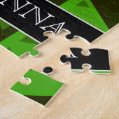 Puzzle Motif vert abstrait de triangles + Nom fait sur (Côté)