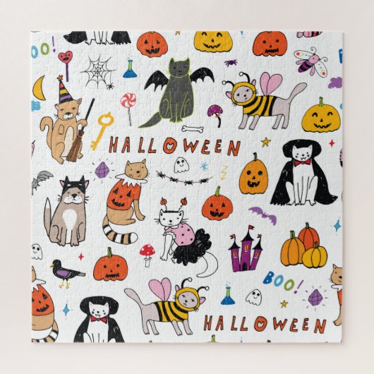 Puzzle Motif Vintage Halloween Cats (Vertical)