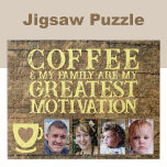 Puzzle Motivation du café 4 photo brun jaune<br><div class="desc">Commencez votre journée avec joie et connexion avec ce puzzle personnalisable 4 photos ! Doté de la phrase sincère "Le café et ma famille sont ma plus grande motivation", ce puzzle est parfait pour les amateurs de café et les amateurs de famille. Personnalisez-le avec vos photos préférées pour le rendre...</div>