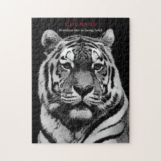Puzzle Motivational Courage Tiger noir blanc (Vertical)