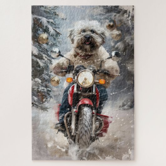 Puzzle Moto à chiens Havanais Noël (Vertical)