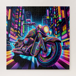 Puzzle Moto Neon dans la ville