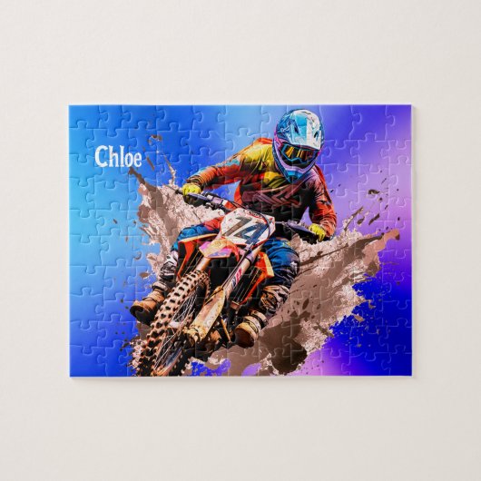 Puzzle Motocross personnalisé avec nom (Horizontal)