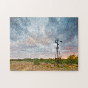Puzzle Moulin à vent et nuages au coucher du soleil