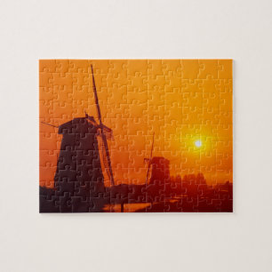 Puzzle Moulins à vent au coucher du soleil, Schermerhorn,