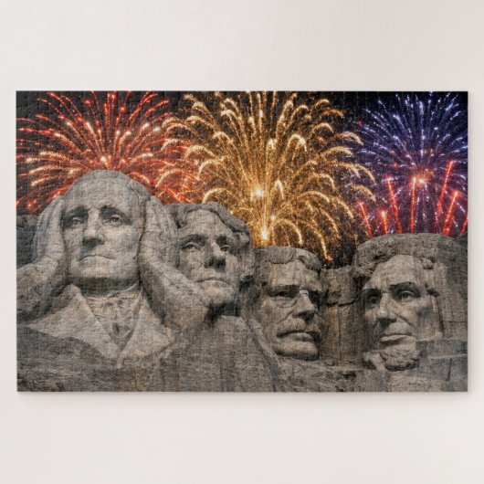Puzzle Mount Rushmore Humor with Fireworks (Horizontal)