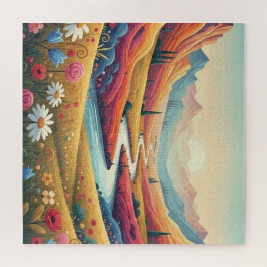 Puzzle Mountain Dreamscape: Valley of Vibrant Bloom (Horizontal)