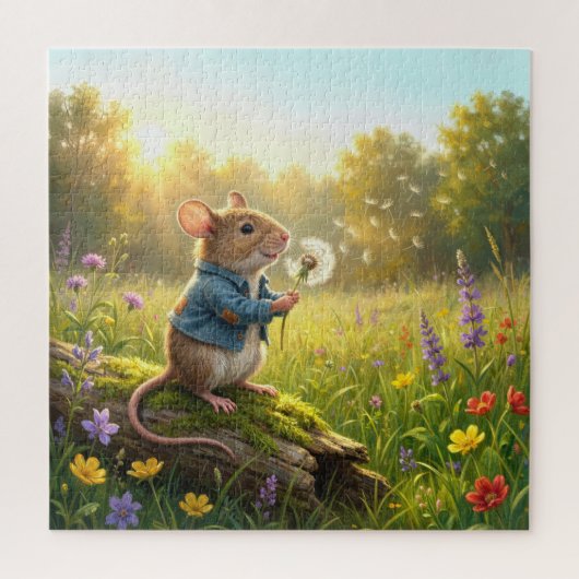 Puzzle Mouse Blowing Dandelion Seedlings (Vertical)