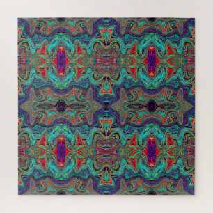 Puzzle Mousse de mer ondulée vert et Motif rouge trippy
