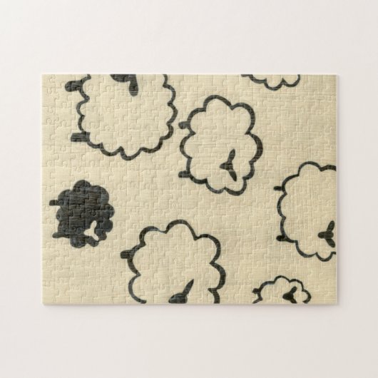 Puzzle Mouton blanc et noir sur Arrière - plan crème (Horizontal)