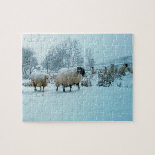 Puzzle Moutons dans la scène hivernale neige Jigsaw Puzzl