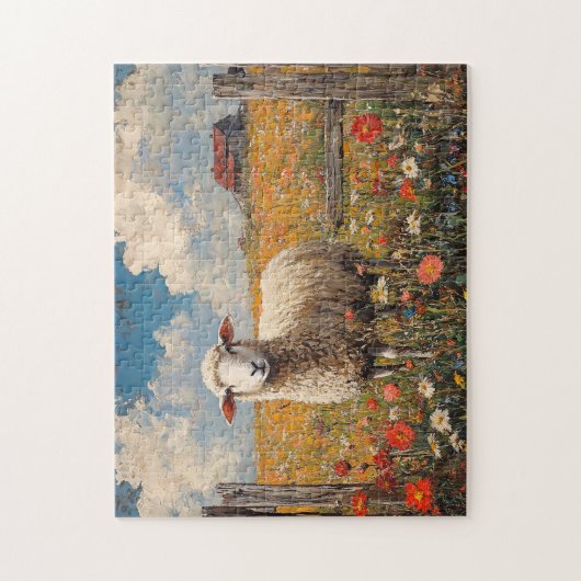 Puzzle Moutons dans un champ Fleur sauvage Ferme rustique (Vertical)