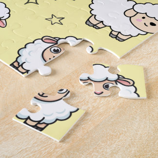 Puzzle Moutons mignons endormis et Lune avec Étoiles