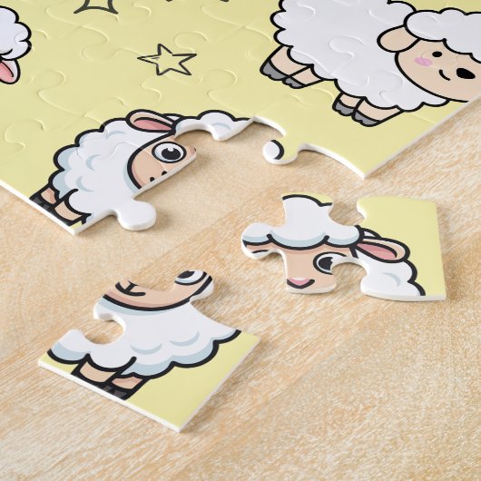 Puzzle Moutons mignons endormis et Lune avec Étoiles (Côté)