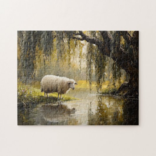 Puzzle Moutons Sous Une Peinture D'Arbre Saule (Horizontal)