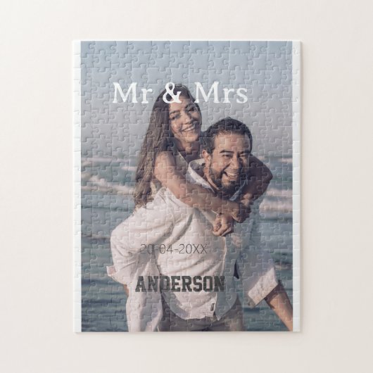 Puzzle Mr & Mrs add family name photo date wedding family (Vertical)