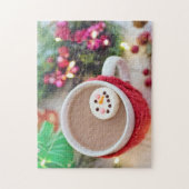 Puzzle Mug de cacao de Noël, Snowman Marshmallow (Vertical)