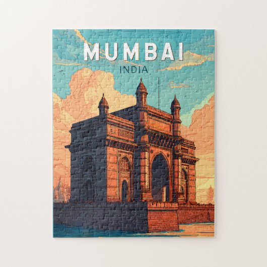 Puzzle Mumbai Inde Illustration Voyage Art Vintage (Vertical)