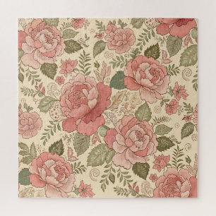 Puzzle Muse Florale Poussiéreuse - Style Batik Rose Pouss