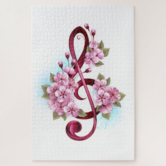 Puzzle Musical treble clef notes with sakura flowers (Vertical)