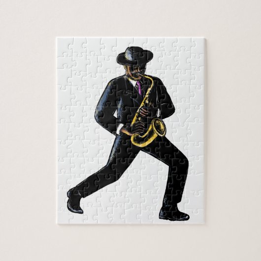 Puzzle Musicien de jazz jouant le saxophone Scratchboard (Vertical)