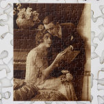 Puzzle Musique romantique vintage, Amour et Romance<br><div class="desc">Vintage photo sépia à l'ancienne avec une image d'amour et de romance avec un couple marié à la lecture de partitions ensemble à côté d'un piano.</div>