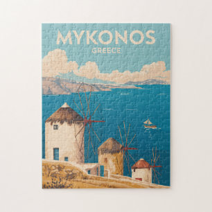 Puzzle Mykonos Grèce Illustration Art de Voyage Vintage