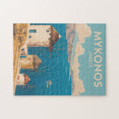 Puzzle Mykonos Greece Illustration Travel Art Vintage (Horizontal)