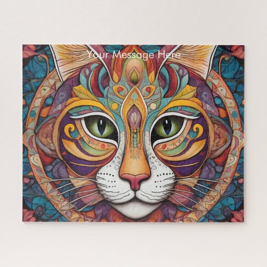Puzzle Mystic Boho Feline Chat Mandala (Horizontal)