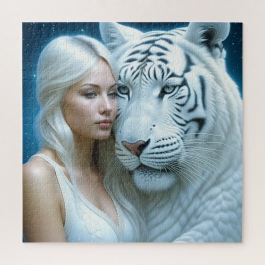 Puzzle Mystic White Tiger and Woman (Vertical)