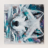 Puzzle Mystic White Wolf in Frozen Galaxy (Horizontal)