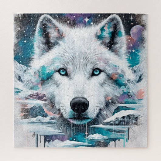 Puzzle Mystic White Wolf in Frozen Galaxy (Vertical)