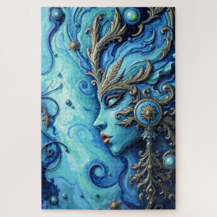 Puzzle Mystical Blue Goddess Art - Ornate Gold Détails