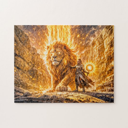 Puzzle Mystical Leo Zodiac in Fiery Fantasy Scene (Horizontal)